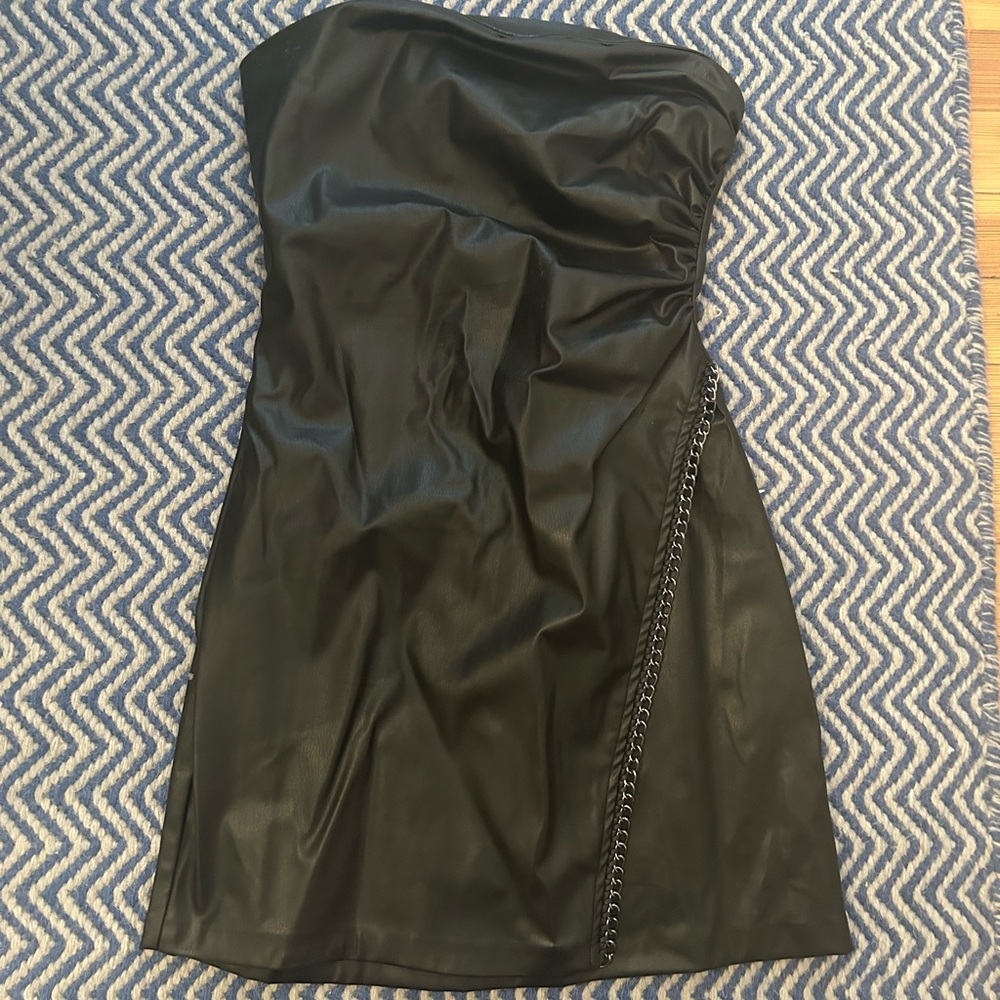 Zara Faux Leather Black Mini Dress